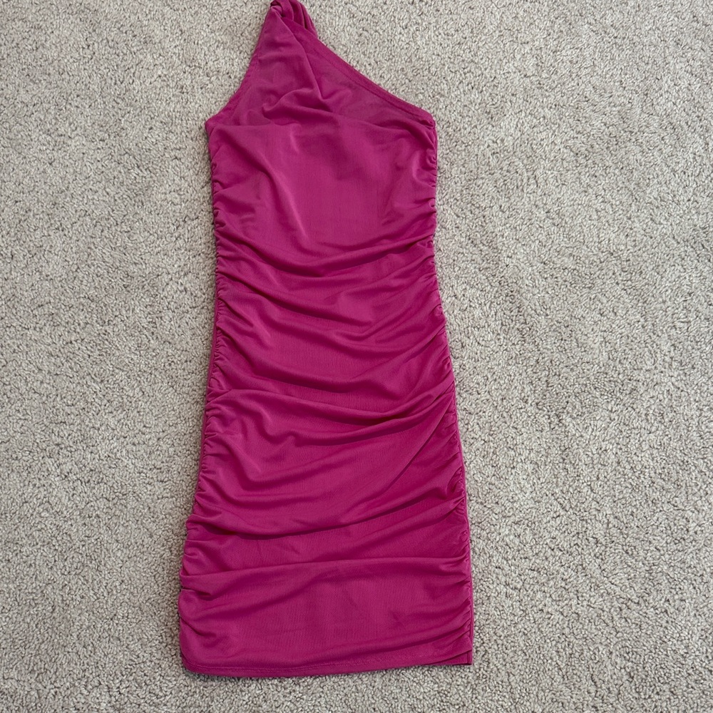 Sincerely Jules Fuchsia One-Shoulder Dress